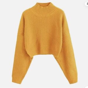 NWT. Size M. Zaful Cropped Turtleneck Lantern Sleeve Yellow Sweater.